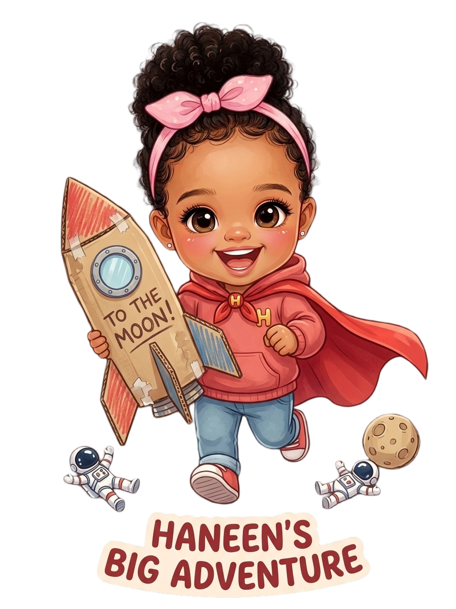 Cute Black Girl Superhero Space Sticker PNG, Custom Name Cardboard Rocket Clipart, To The Moon Play Decal, Kids Space Adventure PNG, Digital Download
