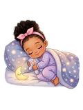 Cute Sleeping Black Baby Girl PNG, Sweet Dreams Bedtime Clipart, Custom Monogram Initial H, Starry Night Pajamas Decal, Sleepy Nursery Art, Digital Download