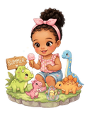 Cute Black Girl Dinosaur Sticker PNG, Summer Vacation Clipart, Sweet Dino Friends Sublimation, Ice Cream Decal, Kids Triceratops PNG, Digital Download
