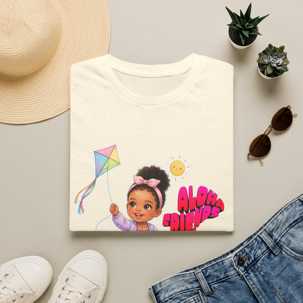 Aloha Girl Kids T-Shirt — Cute Little Girl Flying Kite Graphic Tee