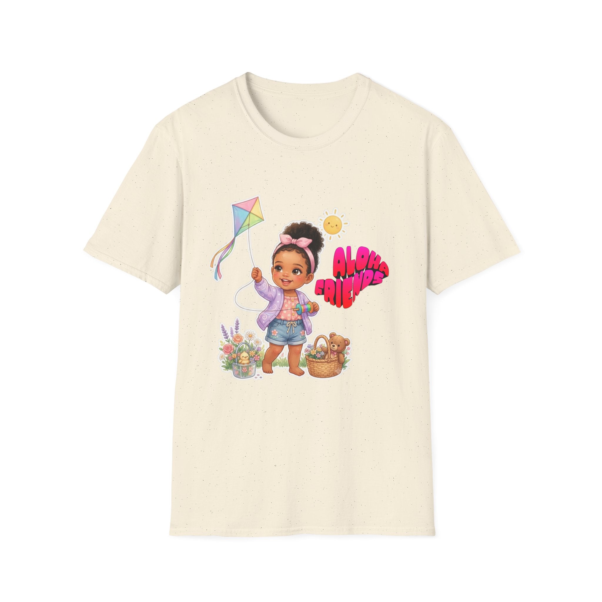 Aloha Girl Kids T-Shirt — Cute Little Girl Flying Kite Graphic Tee