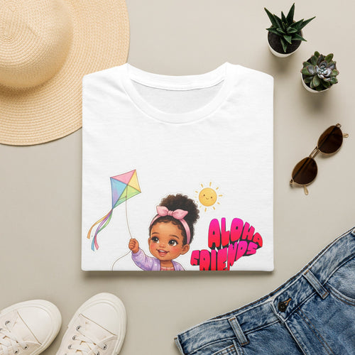 Aloha Girl Kids T-Shirt — Cute Little Girl Flying Kite Graphic Tee