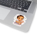 Cute Baby Girl with Teddy Bear Kiss-Cut Sticker — Adorable Nursery & Laptop Decal