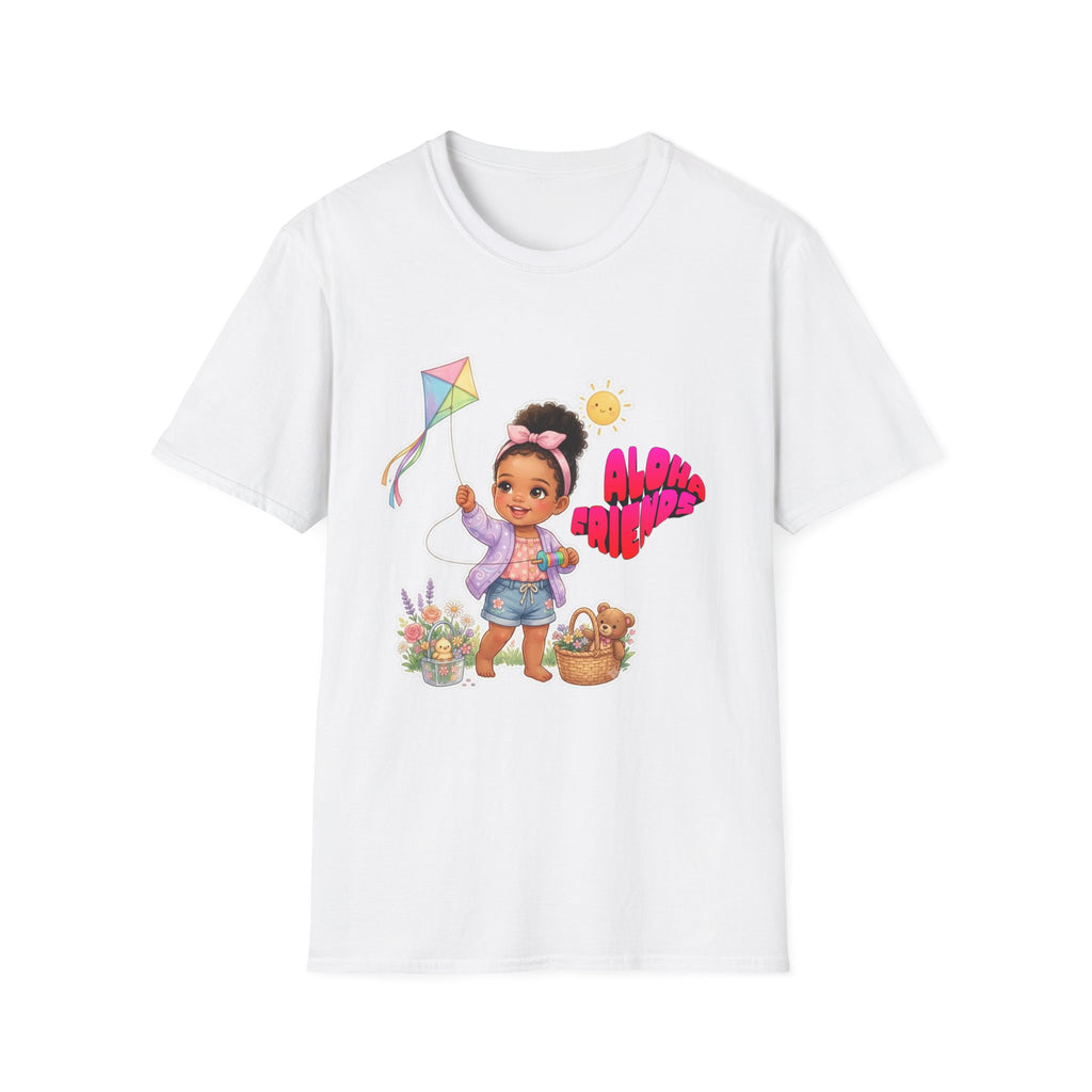 Aloha Girl Kids T-Shirt — Cute Little Girl Flying Kite Graphic Tee